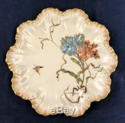 8 Antique Limoges A. Lanternier Plates Hand Painted Flowers and Encrusted Gold