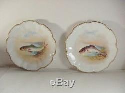 8 Hand Painted Artist Signed Limoges Fish Plates L. Straus & Sons 1900 Rare