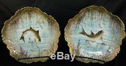 8 Limoges Fish Plates & 1 Platter Gold Encrusted LS&S VF Hand Painted Amazing