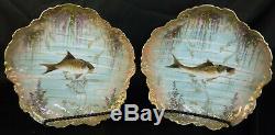 8 Limoges Fish Plates & 1 Platter Gold Encrusted LS&S VF Hand Painted Amazing