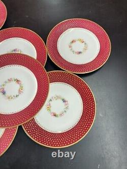 9 Antique CA Depose France Dinner Plates Red Gold Gilt Floral Border 9 1/2 Wide