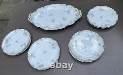 9 Piece Floral Decorated Antique Limoge Porcelain Dessert Set