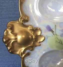 AK Limoges France Deviled Egg Serving Tray Handpainted Early 1900s Heavy Gold