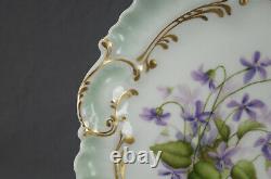 AL Limoges Hand Painted Violet Flowers Gold Scrollwork & Green 9 1/2 Inch Plate