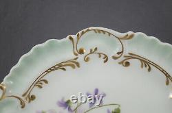 AL Limoges Hand Painted Violet Flowers Gold Scrollwork & Green 9 1/2 Inch Plate
