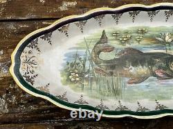 ANTIQUE 1800S LIMOGES PORCELAIN FISH SERVING PLATTER Hand Painted