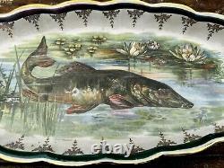 ANTIQUE 1800S LIMOGES PORCELAIN FISH SERVING PLATTER Hand Painted