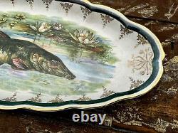 ANTIQUE 1800S LIMOGES PORCELAIN FISH SERVING PLATTER Hand Painted