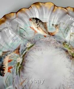 ANTIQUE AK & Co. French Limoges Hand Painted Porcelain 9 Fish Plate