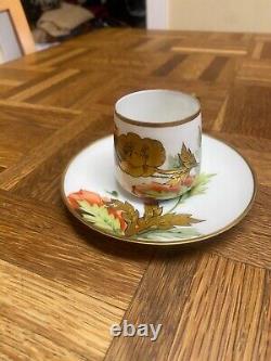 ANTIQUE LATE 1800-s HAND PAINTED LIMOGES DEMITASSE CABINET CUP & SAUCER