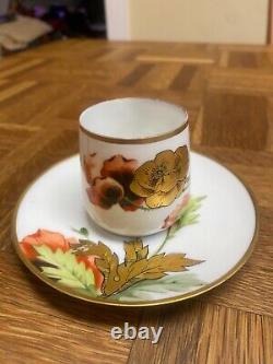 ANTIQUE LATE 1800-s HAND PAINTED LIMOGES DEMITASSE CABINET CUP & SAUCER
