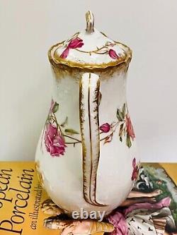 ANTIQUE LIMOGES 1900s HAND PAINTED ROSES FLORAL COFFEE, CHOCOLATE POT, CHIPS