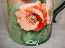 ANTIQUE LIMOGES D&Co CHOCOLATE / COFFEE / TEA POT, HAND PAINTED SIGNED, POPPIES