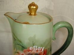 ANTIQUE LIMOGES D&Co CHOCOLATE / COFFEE / TEA POT, HAND PAINTED SIGNED, POPPIES