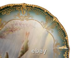 ANTIQUE LIMOGES ELITE FRANCE Cabinet Dinner Heavy Gold Fish Plates Handpainted