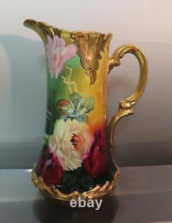 ANTIQUE LIMOGES, FRANCE HAND PAINTED PITCHER, SIGNED ca 1900s