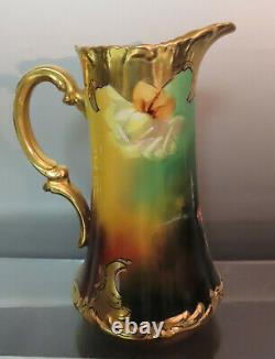 ANTIQUE LIMOGES, FRANCE HAND PAINTED PITCHER, SIGNED ca 1900s