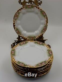 ANTIQUE LIMOGES ROSES HAND PAINTED PLATE SET of 9