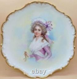 ANTIQUE LIMOGES SUPER QUALITY BEAUTIFUL LADY PORTRAIT WALL PLATE SIGNED-1900s