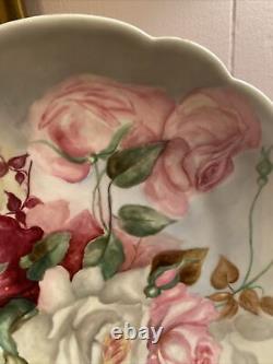 ANTIQUE LIMOGES T&V HAND PAINTED 11 Handled Cake Plate Platter Tray Roses Gold