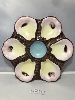 ANTIQUE OYSTER PLATE MAJOLICA 1800s HAND PAINTED MARKED 765