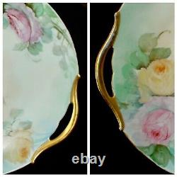 ANTQ LIMOGES T&V (Tressemann&Vogt) FRANCE Hand Painted Roses Two-Handle Platter