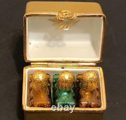 ASPREY HAND PAINTED GOLD GILT PEINT MAIN LIMOGES CHEST With 3 TINY PERFUME BOTTLES