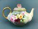 Atq A. K. France Limoges Hand Painted Roses Teapot Heavy Gold Trim Artist Signed