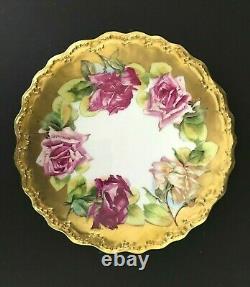 ATQ LSS L Straus Sons Limoges Heavy Gold Trim Hand Paint Roses Decorative Plate