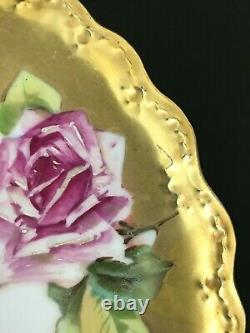 ATQ LSS L Straus Sons Limoges Heavy Gold Trim Hand Paint Roses Decorative Plate