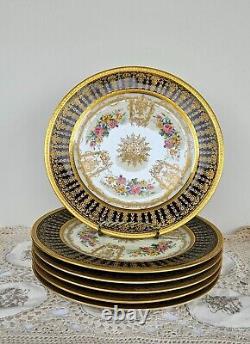 Ahrenfeldt Limoges expressly Qvingtons 6 antiqe gold plates painted by Mireille