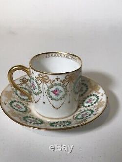 Amazing Hand Painted Jeweled Raynaud Limoges Jeweled Coffe Cup And Saucer
