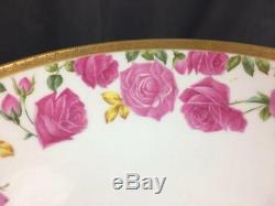 AntQ Ca 1910 Limoges T&V Cabbage Rose Hand Painted Punch Bowl With Pedestal