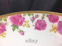 AntQ Ca 1910 Limoges T&V Cabbage Rose Hand Painted Punch Bowl With Pedestal