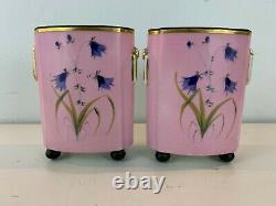 Ant Old Paris Likely Limoges Porcelain Pair of Cache Pots with Hand Painted Dec