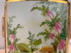 Ant Old Paris Likely Limoges Porcelain Pair of Cache Pots with Hand Painted Dec