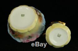 Antique 100% Hand Painted Floral T & V Limoges Mush Set Miniature Bowl & Pitcher
