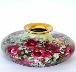 Antique 12,5 Vienna Austria Hand Painted Roses Squat Vase