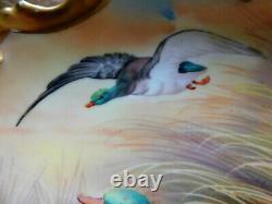 Antique 13 Hand Painted Charger Birds Ducks Signed Brousillon-Limoges France