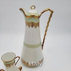 Antique 13 LIMOGES Hand painted Tea Set teapot Cups saucers vibrante Gold rare