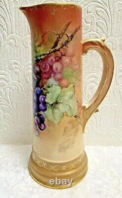 Antique 14 TV Limoges Hand Painted Grapes Tankard