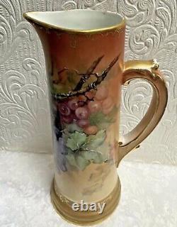 Antique 14 TV Limoges Hand Painted Grapes Tankard