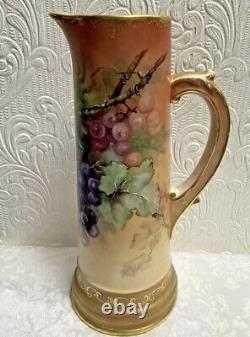 Antique 14 TV Limoges Hand Painted Grapes Tankard