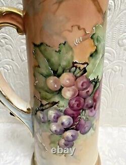 Antique 14 TV Limoges Hand Painted Grapes Tankard