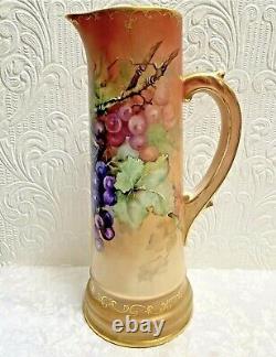 Antique 14 TV Limoges Hand Painted Grapes Tankard