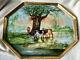 Antique 15 Hand Painted Limoges Porcelain Cows Painting Tray, Signed Braunciser