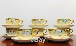 Antique 16-Piece T & V Limoges France Hand Painted Cups and Saucers Set