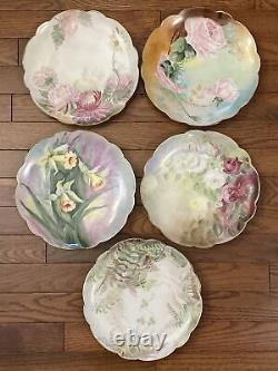Antique 1902 LIMOGES FRANCE Hand Painted Signed LUNCH PLATE SET 9.5 PRISTINE