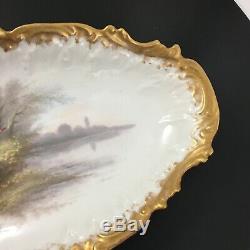 Antique 19c. Coiffe Limoges Hand Painted Fish Platter 24