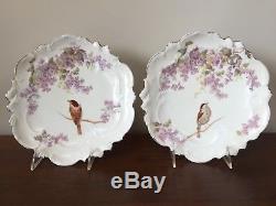 Antique A. Lanternier Limoges Hand-Painted Bird Dessert Plates & Cake Stand 10